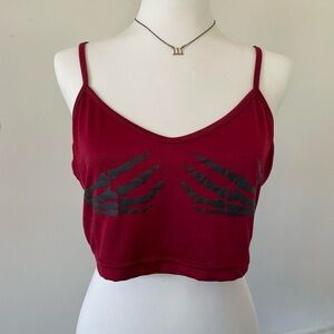 Red Burgundy Black Skeleton Hands Mini Cropped Spaghetti Strap Cami Tank Top